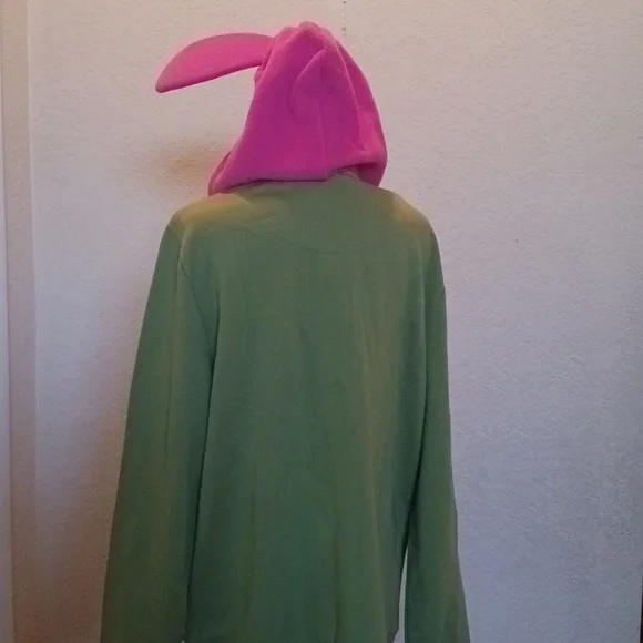 NWT Toddland Bobs Burgers Louise Green Hoodie with Pink Bunny Ears LARGE
